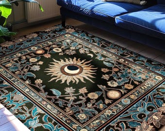 Mystic Moon Dark Academia Rug | Celestial Tarot Inspired Gothic Maximalist Bedroom Rug Whimsical Astrology Ethereal Witchy Home Decor