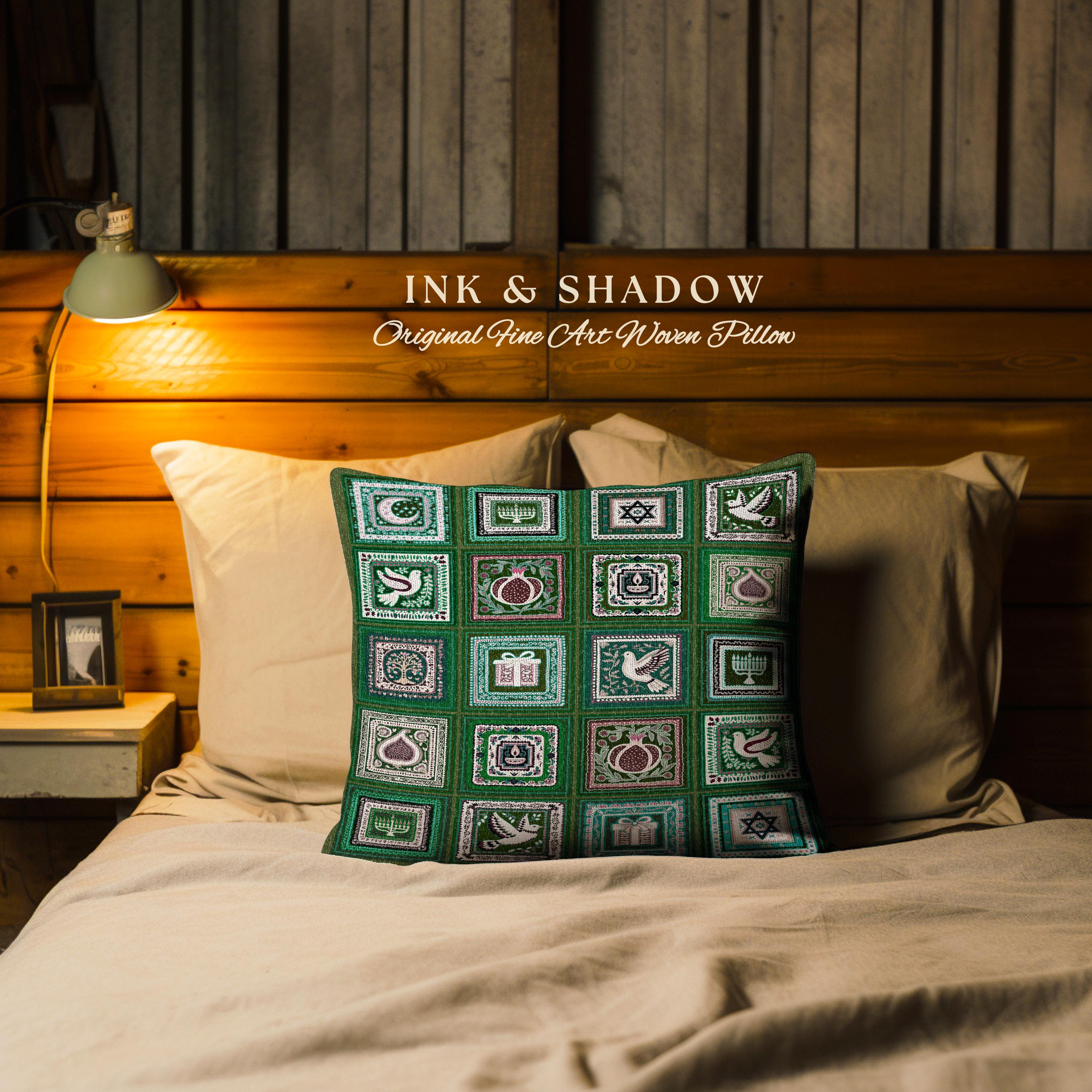 Eclectic Emerald Green Judaica Heritage Tapestry Cushion Jewish Holiday ...