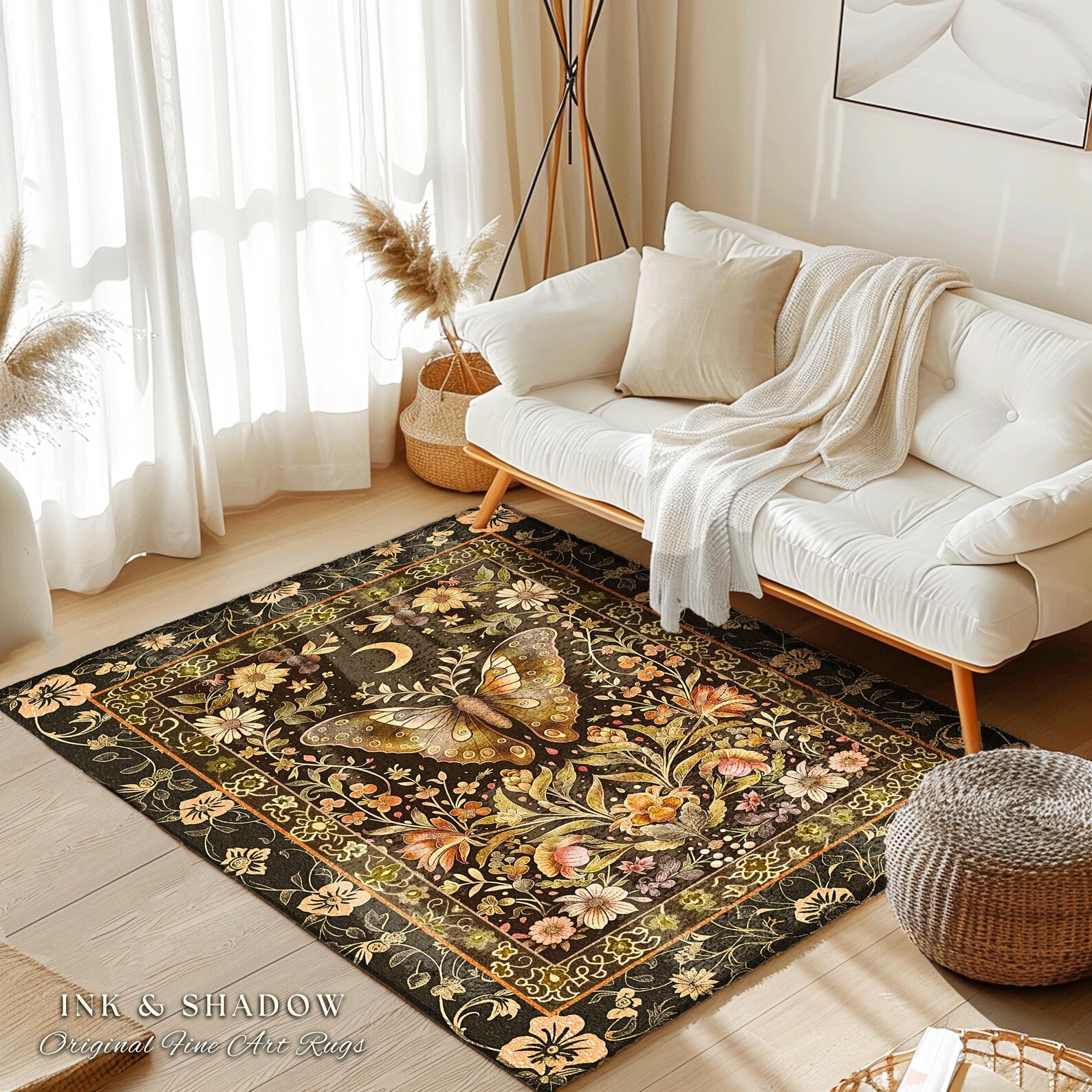 Moth Area Rug Whimsical Moth Rug Soft Cottagecore Rustic Home Decor | Mystic Floral ...