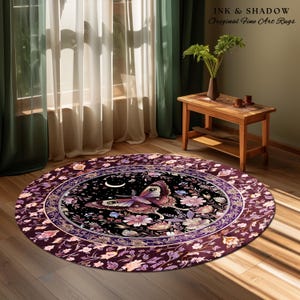 Purple Moth Celestial Rug Boho Fairycore Dark Floral Decor | Enchanted Fairy Cottagecore Butterfly Lovers Moth Moon Rug Whimsical Goth Gift Bild 16