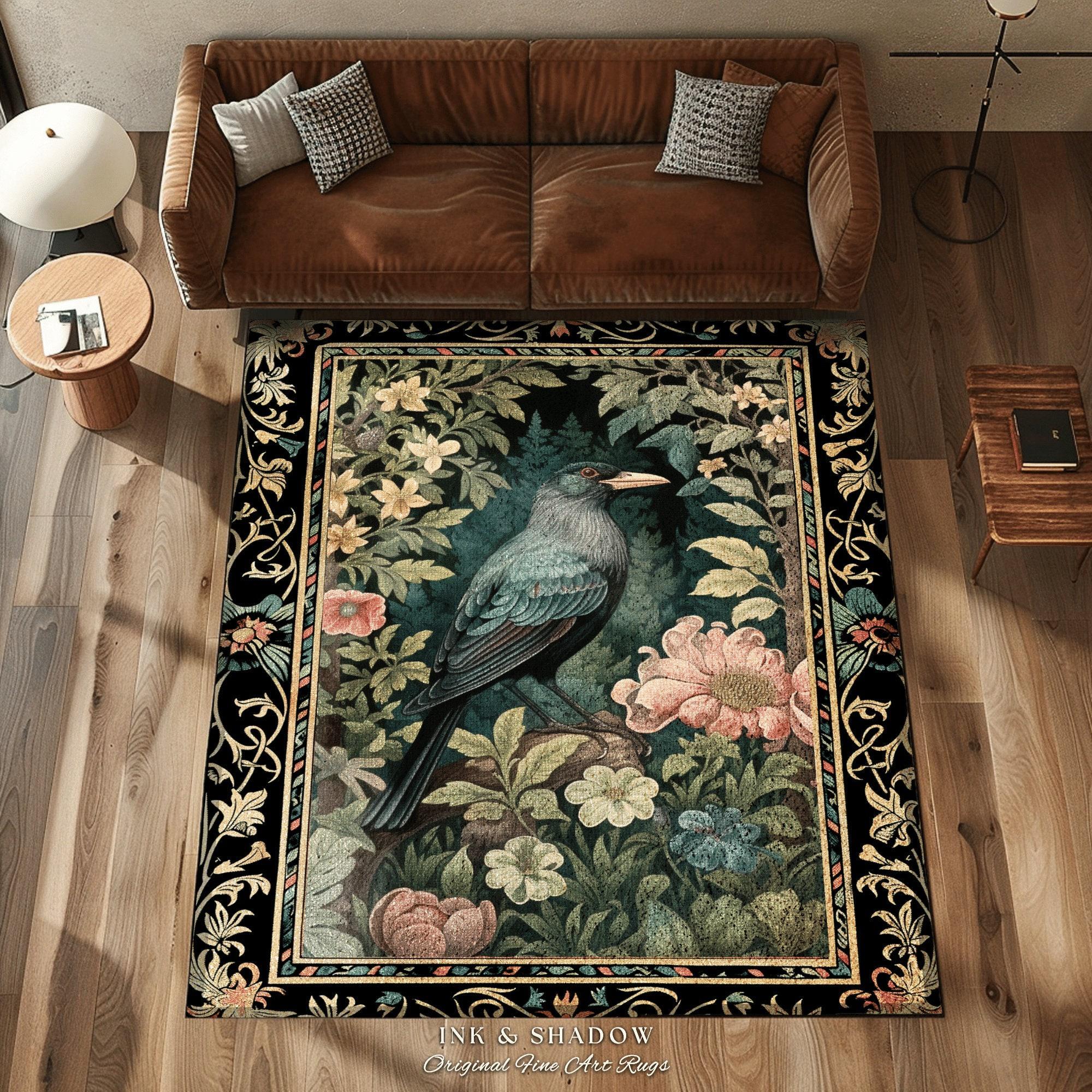 Woodland Gothic Raven Rug Dark Botanical Cottagecore Crow Decor ...