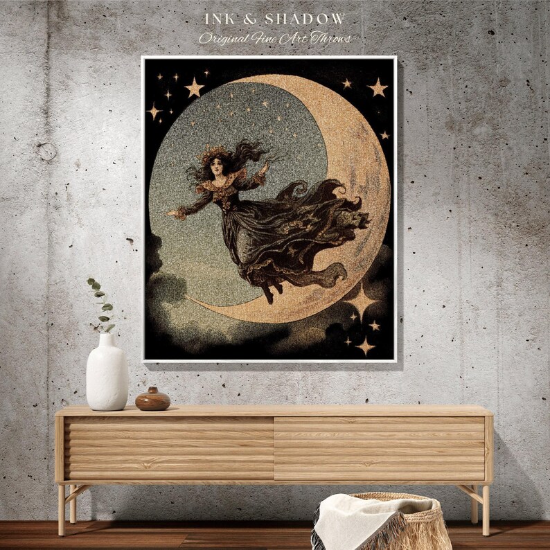 Halloween Night Moon Witch Celestial Tapestry Woven Blanket Halloween Retro Aesthetic | Witchy Room Decor Goth Aesthetic Halloween Spooky | bild 7