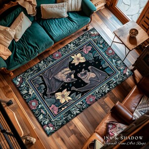 Moody Dark Acedemia Tapestry Woven Bat Rug Starry Night Woodland Gothic Floral Decor, Antique Aesthetic Victorian Botanical Whimsigothic Art imagen 10