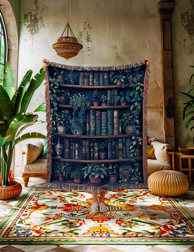 Book Lover Blanket Dark Academia Decor Bedroom | Witchy Decor Aesthetic Goth Tapestry | Dark Cottagecore Decor Book Lovers Git Ideas | image 9