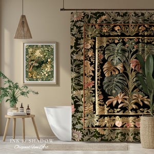 Plant Lover Home Decor Botanical Shower Curtain | Victorian Goth Romantic Renaissance Cottagecore Woodland Maximalist Bathroom Boho Tropical