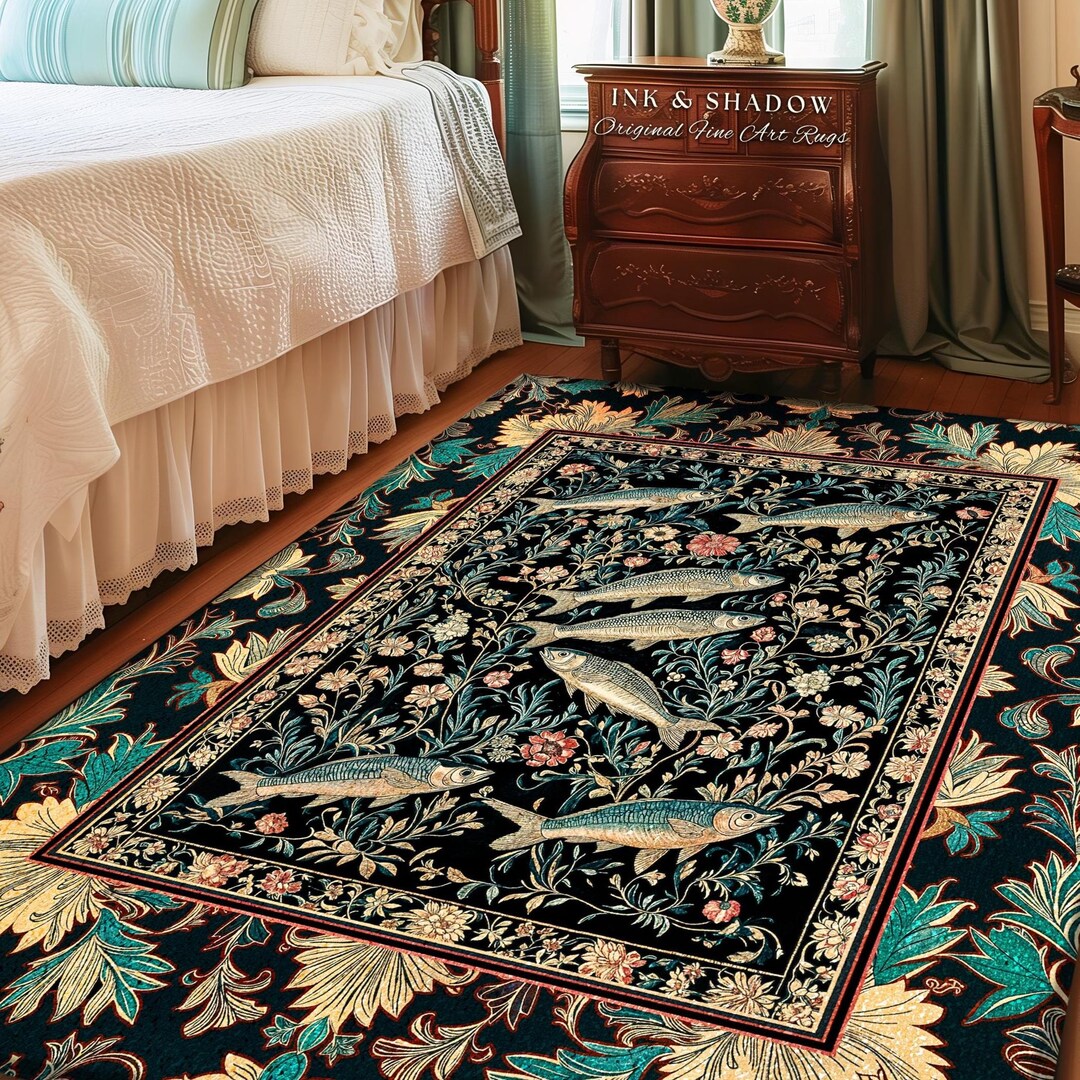 Ocean Gothic Baroque Accent Rug | Vintage Coastal Bohemian Sardine ...