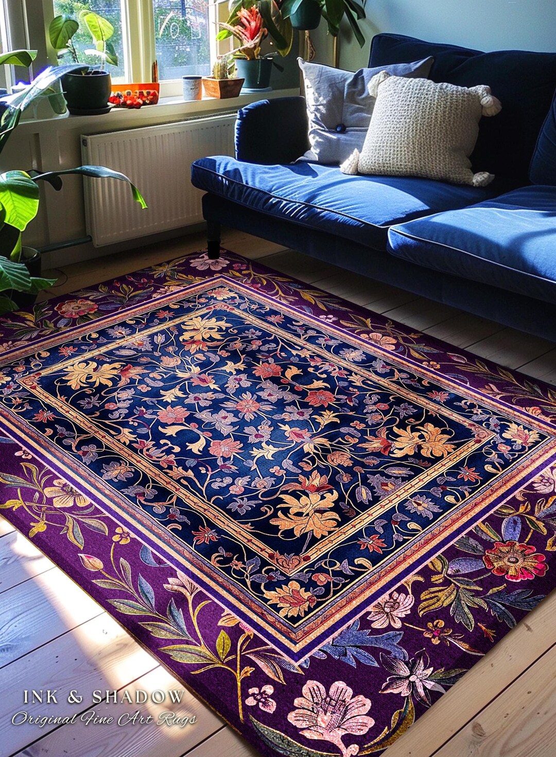 Whimsical Purple Whimsigothic Area Rug | Fairycore Dark Floral ...