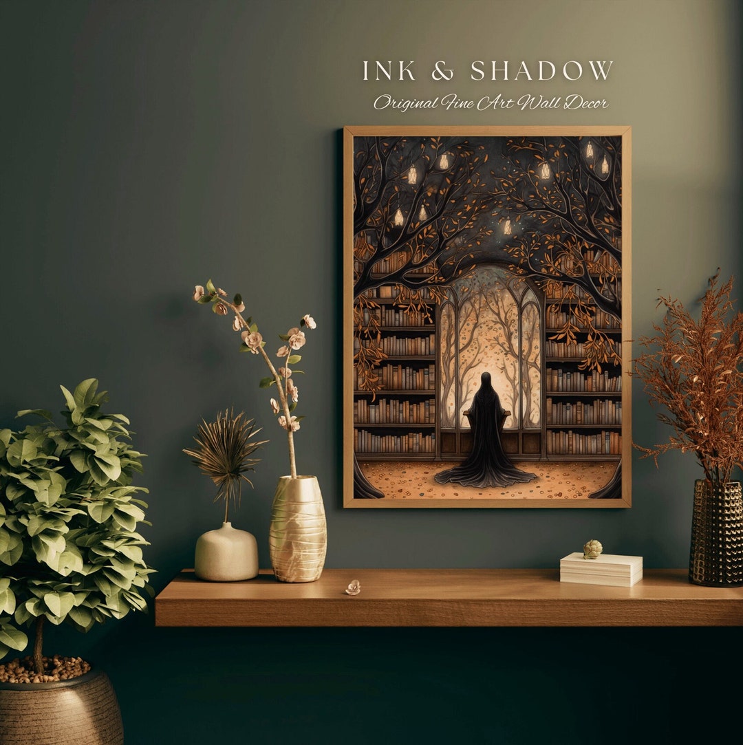 Dark Academia Wall Art Ghost in Library Autumn Aesthetic Goth Art ...
