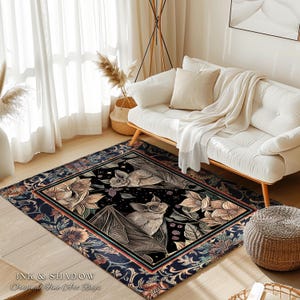 Dark Academia Mystic Bat Rug Woodland Gothic Victorian Decor | Enchanted Forest Bat Lover Nature Rug Celestial Boho Floral Cottagecore Decor image 12