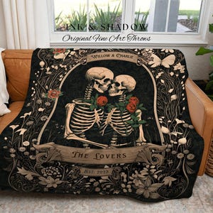 Tarot Blanket 'The Lovers' Custom | Personalized Wedding Anniversary Blanket Spooky Gift for Goths Custom Ghost Gift Mr & Mrs Anniversary | image 7