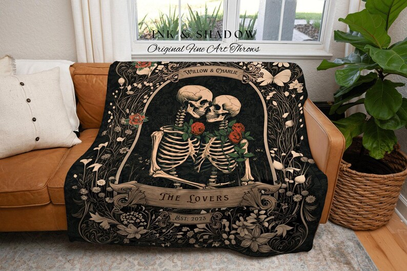Tarot Blanket 'The Lovers' Custom | Personalized Wedding Anniversary Blanket Spooky Gift for Goths Custom Ghost Gift Mr & Mrs Anniversary | image 7