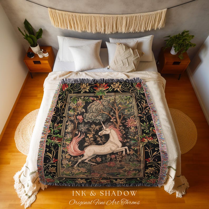Princesscore Decor Folklore Unicorn Woven Tapestry | Princesscore Room Decor Cottagecore ...