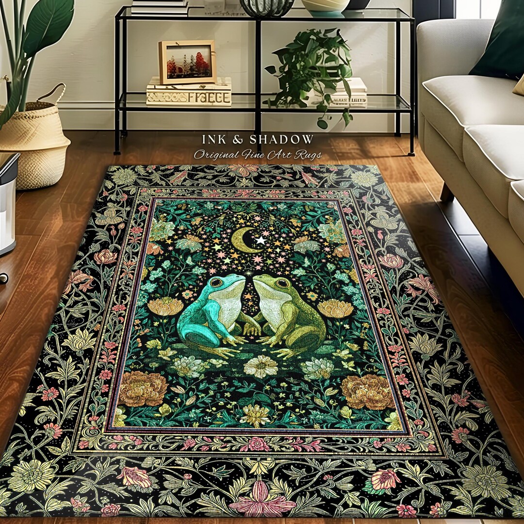 Cute Cottagecore Frog Couple Area Rug | Fairycore Home Accent Flower ...