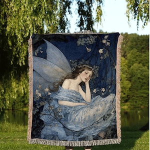 Woodland Druid Tapestry Vintage | Fairy Aesthetic Celestial Wall Art Woodland Decor Art Nouveau Tapestry Woven Blanket Fairycore Decor Magic