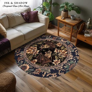 Dark Academia Mystic Bat Rug Woodland Gothic Victorian Decor | Enchanted Forest Bat Lover Nature Rug Celestial Boho Floral Cottagecore Decor image 13