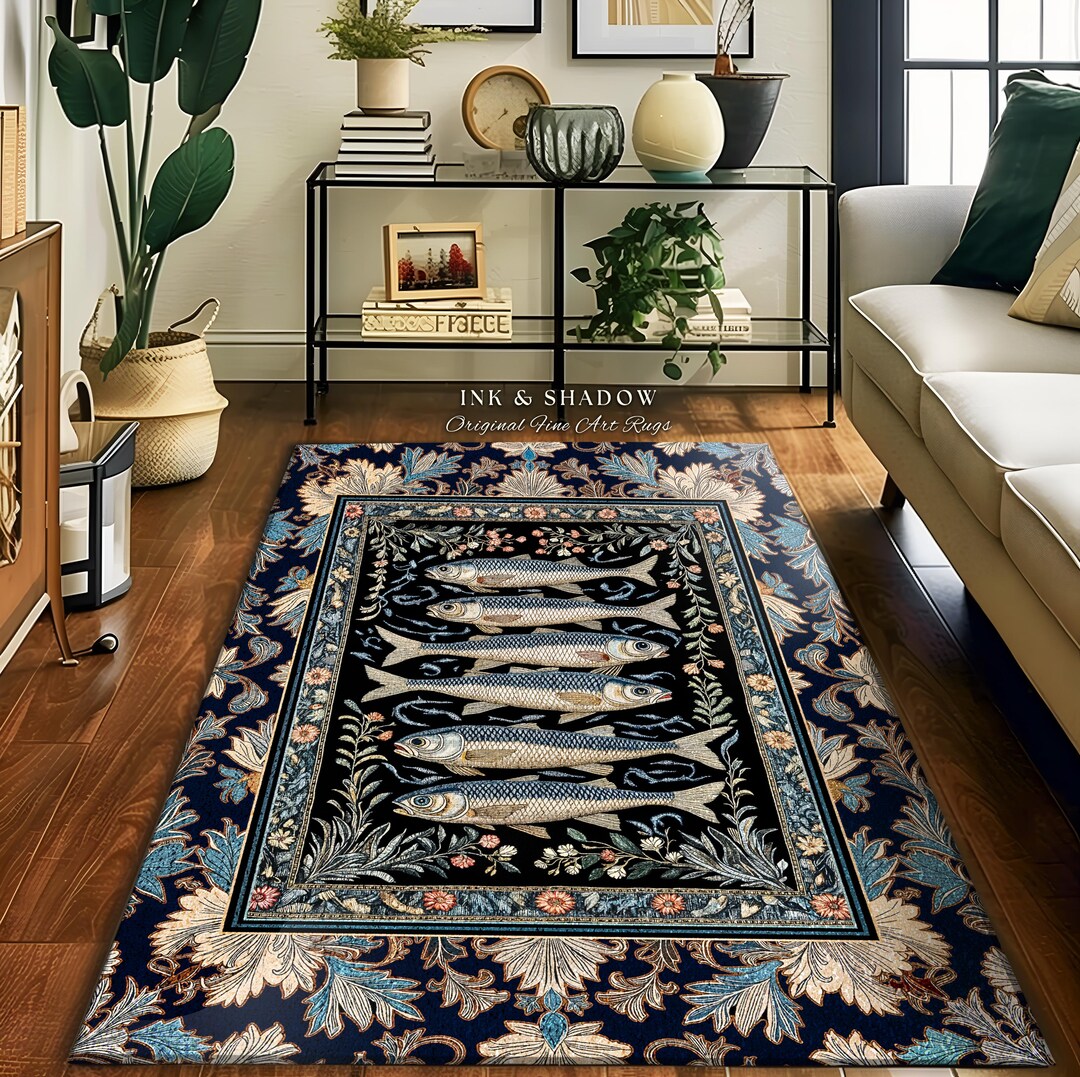 Dreamy Ocean Theme Area Rug | Sardine Theme Fish Design Nautical ...