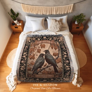 Unique Anniversary Blanket Personalized | Crowcore Couple Aesthetic Woven Throw Custom Dating Gift &#39;Til Death do us Part&#39; Raven Tapestry |