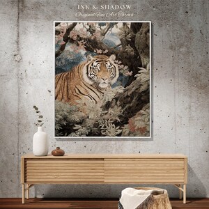 Vintage Tiger Blanket Woven Tapestry | Gothic Renaissance Blanket Woven Blanket Jungle Cat | Whimsigoth Room Decor Jungle Aesthetic Blanket image 3