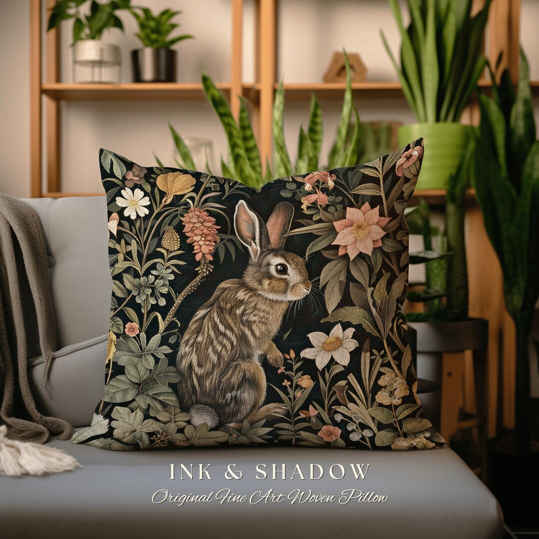 Garden Bunny Rabbit Pillow Cottagecore Couch Cushion William Morris