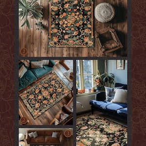 Dark Floral Cottagecore Rug | Bohemian Aesthetic Living Room Home Decor ...