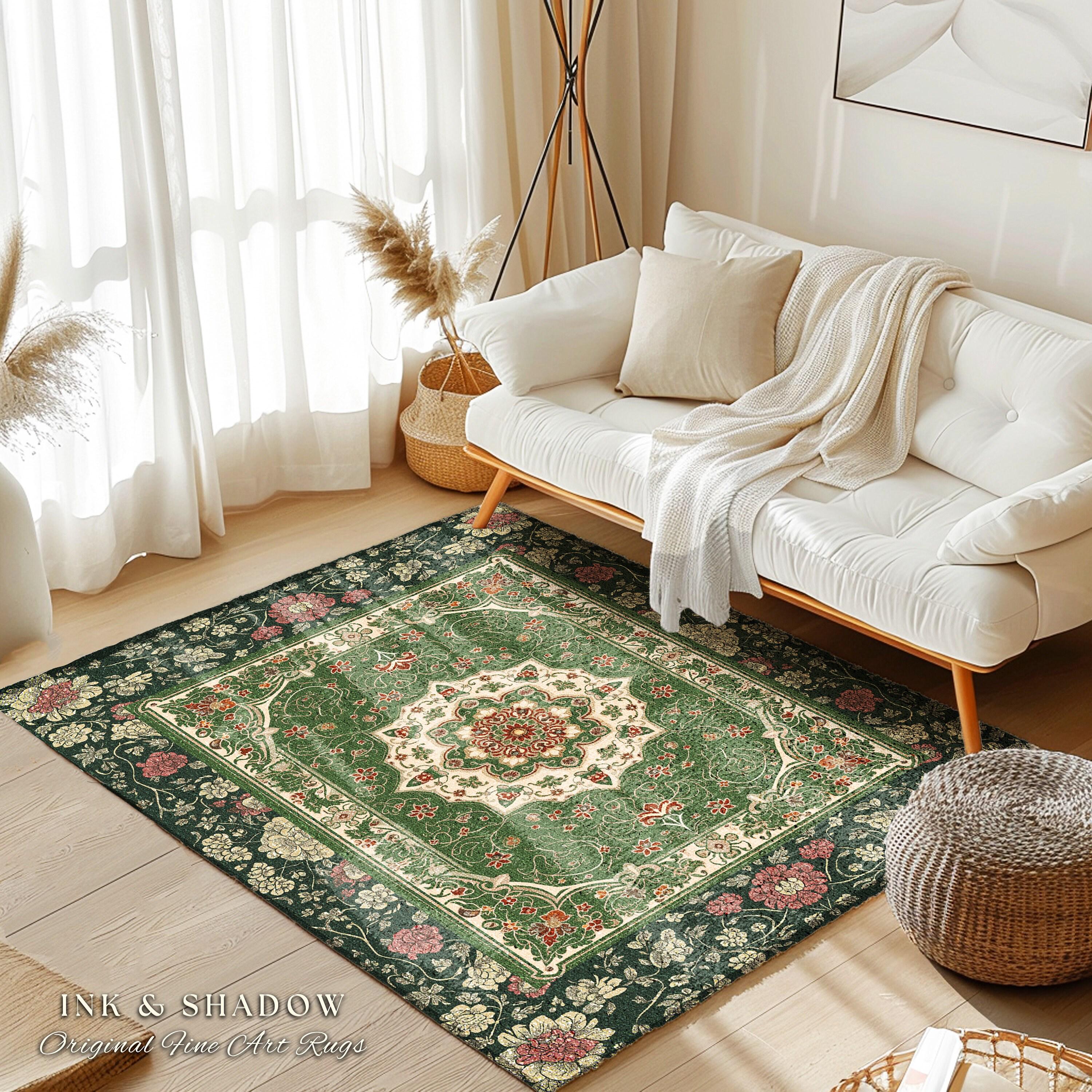 Jade Green Statement Rug | Classic Ornate Victorian Rug With Green