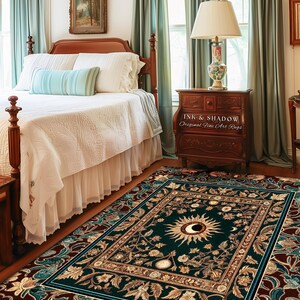 Moon and Sun Ethereal Bohemian Rug | Celestial Tarot Aesthetic Zodiac Inspired Floral Maximalist Bedroom Ethereal Astrology Witchy Area Rug image 9