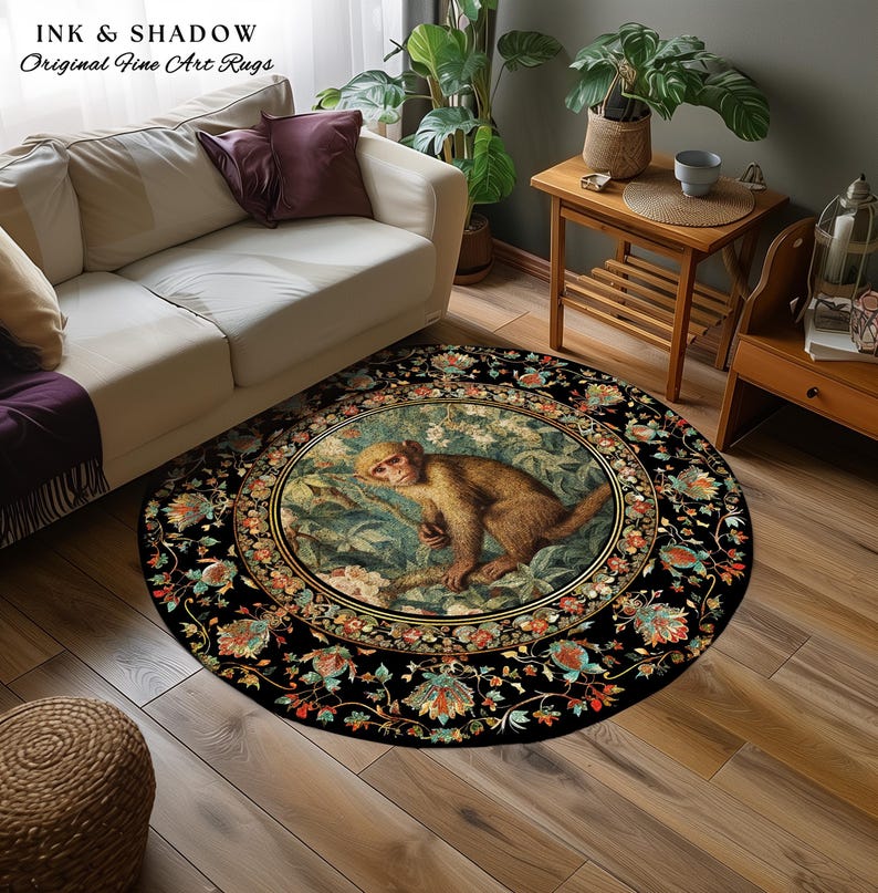 Red Monkey Rug Pastel Botanical Monkey Rug | Woodland Gothic Room Decor William Morris ...
