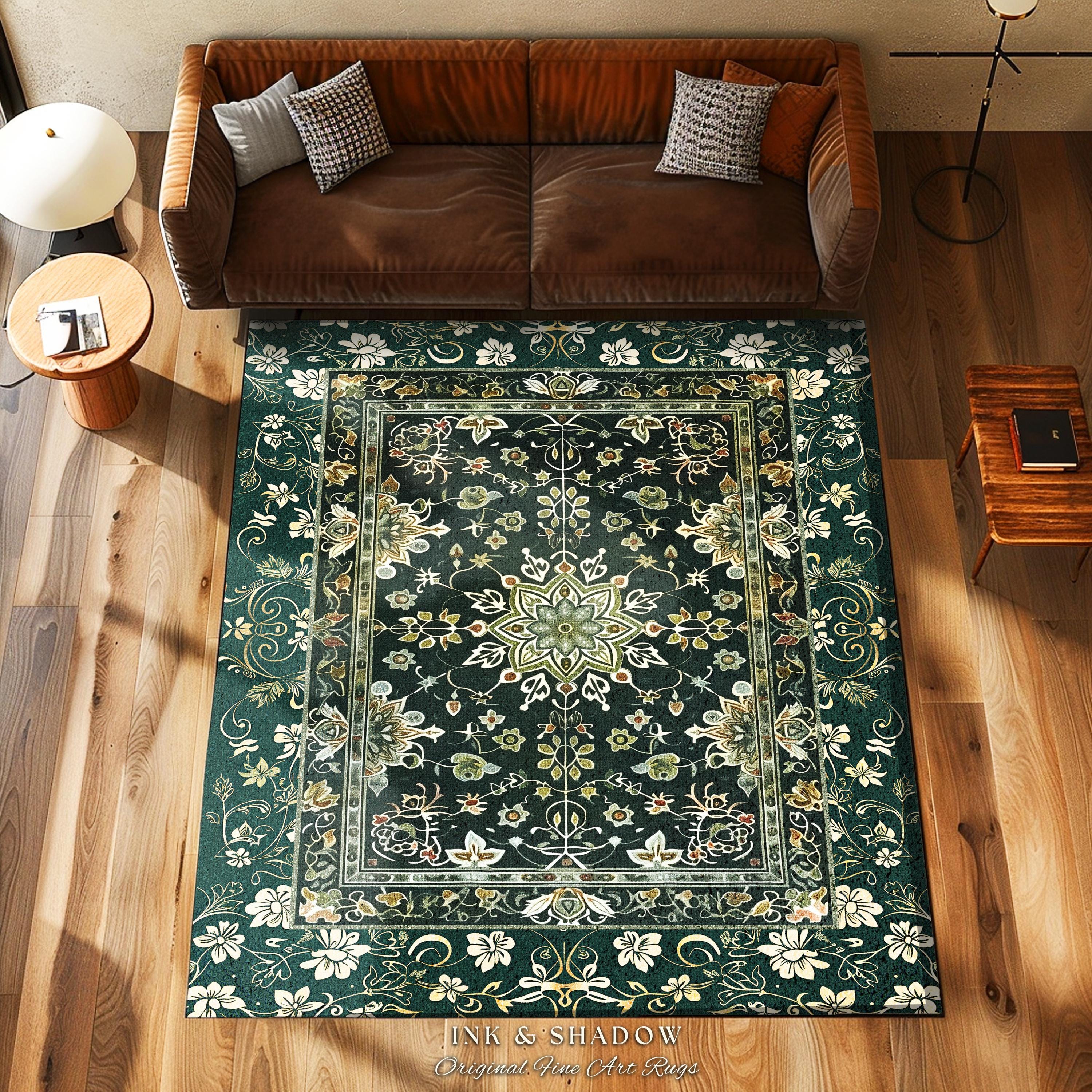 Moody Emerald Green Area Rug | Persian Green Floor Rug