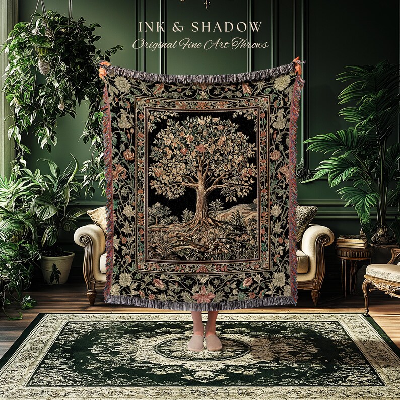 Regal Woodland Tree Throw Blanket Woven Cotton Wall Tapestry - Etsy