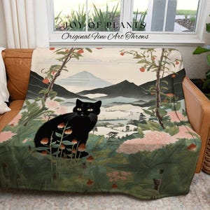 Vintage Cat Tapestry Blanket Woven | Japanese Tapestry Boho Room Decor Blanket | Autumn Decor Tapestry Black Cat Blanket Dorm Room Decor | zdjęcie 7