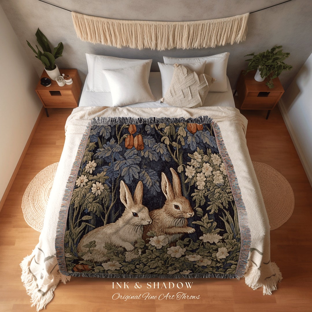 Vintage Woven Blanket Cottagecore Botanical Folk Art Blanket Etsy