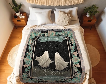 Dreamy Ghost Couple 'Kindred Spirits' Tapestry | Personalized Wedding Blanket Marriage Tapestry Woven Ghost Gifts His & Hers Anniversary |