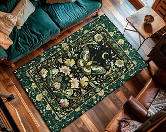 Moody Emerald Green Area Rug | Persian Green Floor Rug Ornate Rug