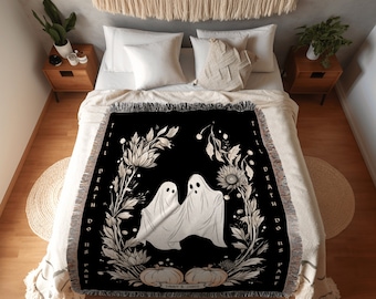 Till Death Do Us Part Ghost Couple Personalized Wedding Blanket | Spooky Halloween Tapestry Woven Ghost Gifts Thoughtful Anniversary Gifts