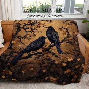 Crow Decor Gothic Tapestry Whimsigoth Blanket | Dark Cottagecore Tapestry Raven Home Decor | Crowcore Woven Goth Blanket Witchy Room Decor | bild 7