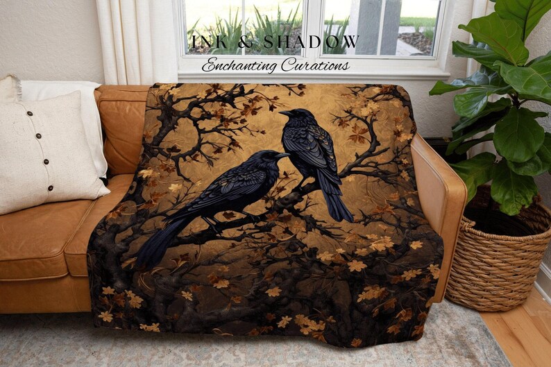 Crow Decor Gothic Tapestry Whimsigoth Blanket | Dark Cottagecore Tapestry Raven Home Decor | Crowcore Woven Goth Blanket Witchy Room Decor | bild 7