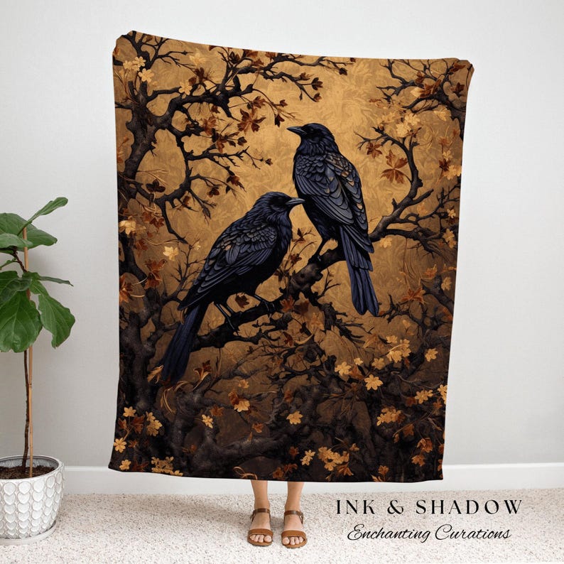 Crow Decor Gothic Tapestry Whimsigoth Blanket | Dark Cottagecore Tapestry Raven Home Decor | Crowcore Woven Goth Blanket Witchy Room Decor | bild 10