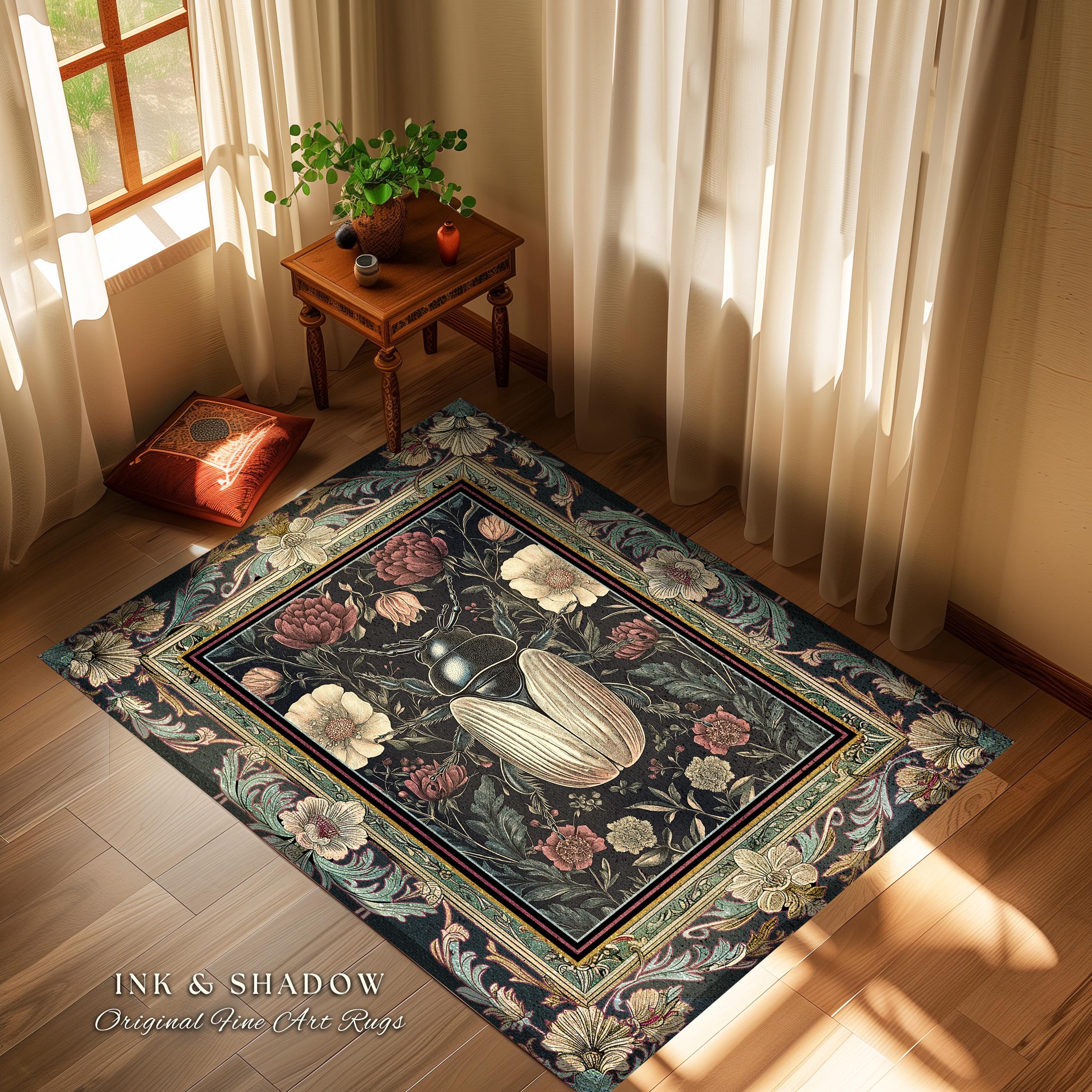 Victorian Gothic Floral Beetle Rug Vintage Aesthetic Dark