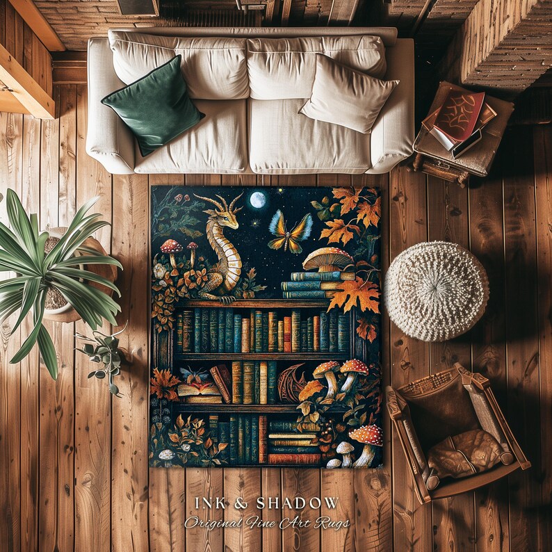 Literary Rug Midnight Blue Magical Literary Dragon Rug Mystic Moon Bookish Home ...