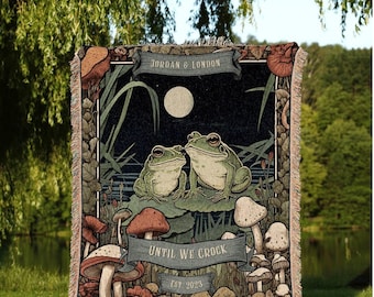 Cottagecore Frog Couple Blanket | Woodland Wedding Gift Funny Tapestry Woven Throw Vintage Frog & Toad Blanket Goblincore Custom Anniversary