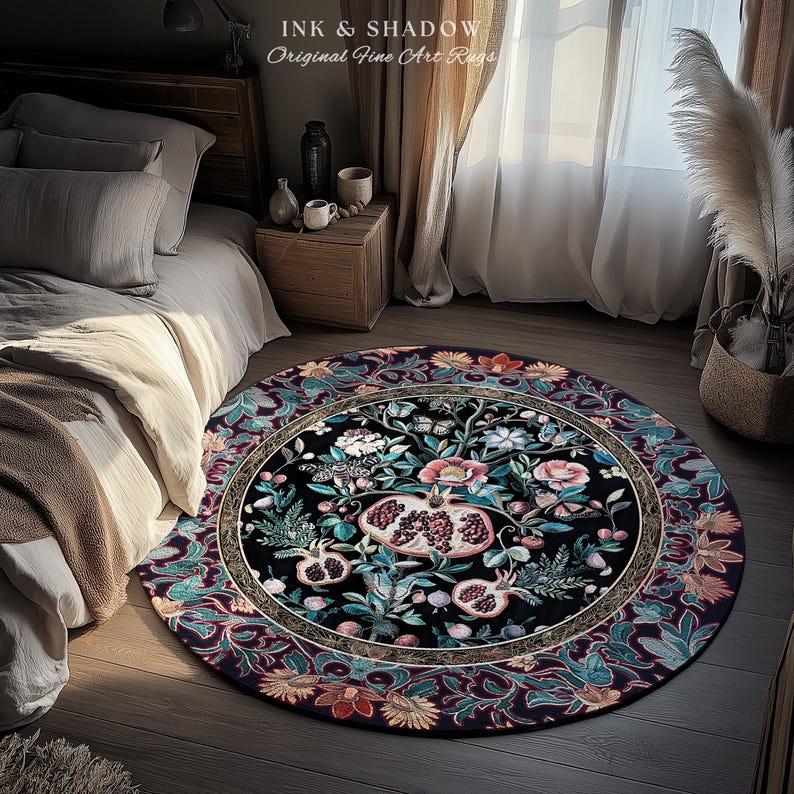 Witchy Dark Academia Pomegranate Rug Whimsigothic Floral Home Decor, Enchanted Woodland Cottagecore Botanical Victorian Gothic Nature Accent image 16