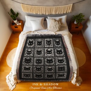 Black Cats Blanket Cute Cozy Gothic Decor Dark Cottagecore Tapestry Throw Witchy Decor Bedroom Gift for Cat Lovers Fall Halloween Blanket image 3