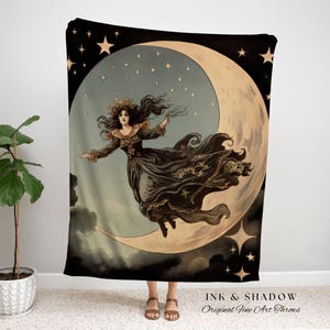 Halloween Night Moon Witch Celestial Tapestry Woven Blanket Halloween Retro Aesthetic | Witchy Room Decor Goth Aesthetic Halloween Spooky | bild 10