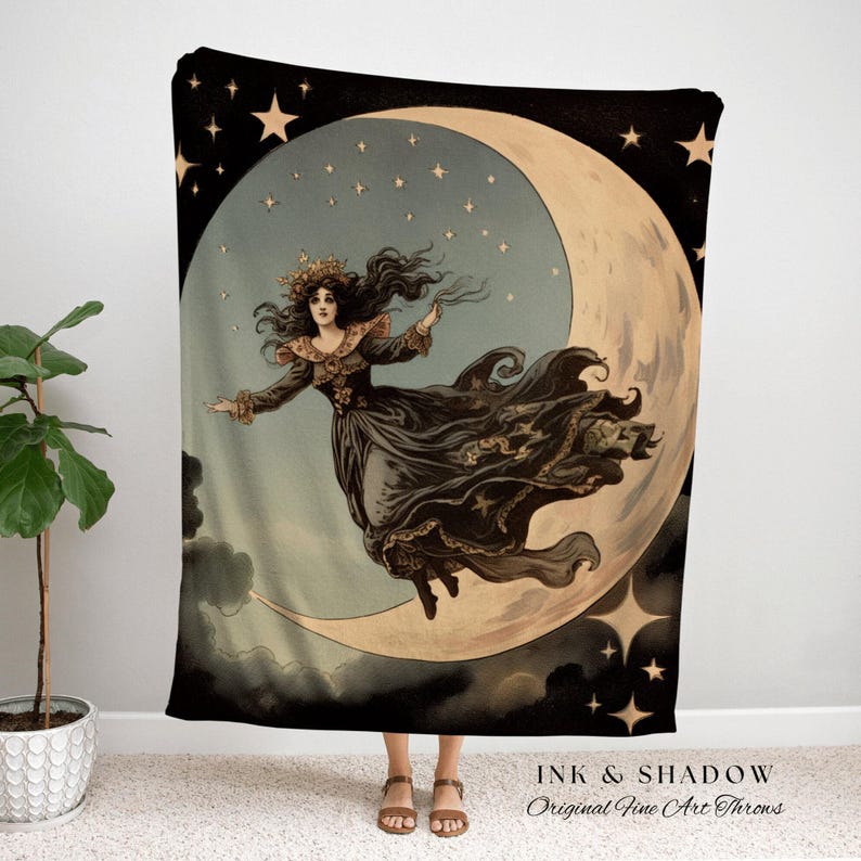Halloween Night Moon Witch Celestial Tapestry Woven Blanket Halloween Retro Aesthetic | Witchy Room Decor Goth Aesthetic Halloween Spooky | bild 10