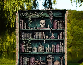 Witchy Bookcase Blanket | Goth Home Decor Dark Academia Book Lovers Gift  Witchy Room Decor Vintage Book Lover Bookshelf Whimsigoth Blanket