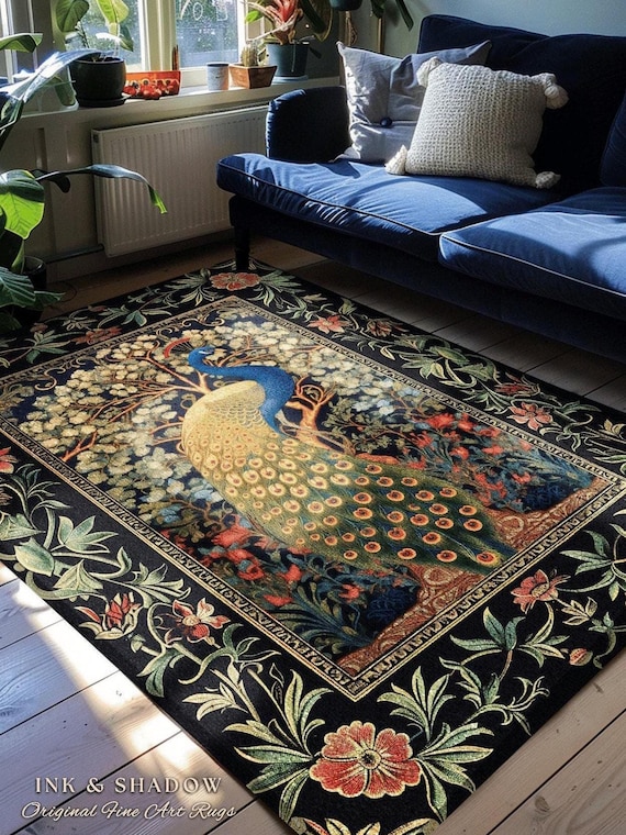 ACME Furniture RUG 60cm×60cm 美品 Royal Peacock Accent Rug | Floral Ornate Room Decor William Morris