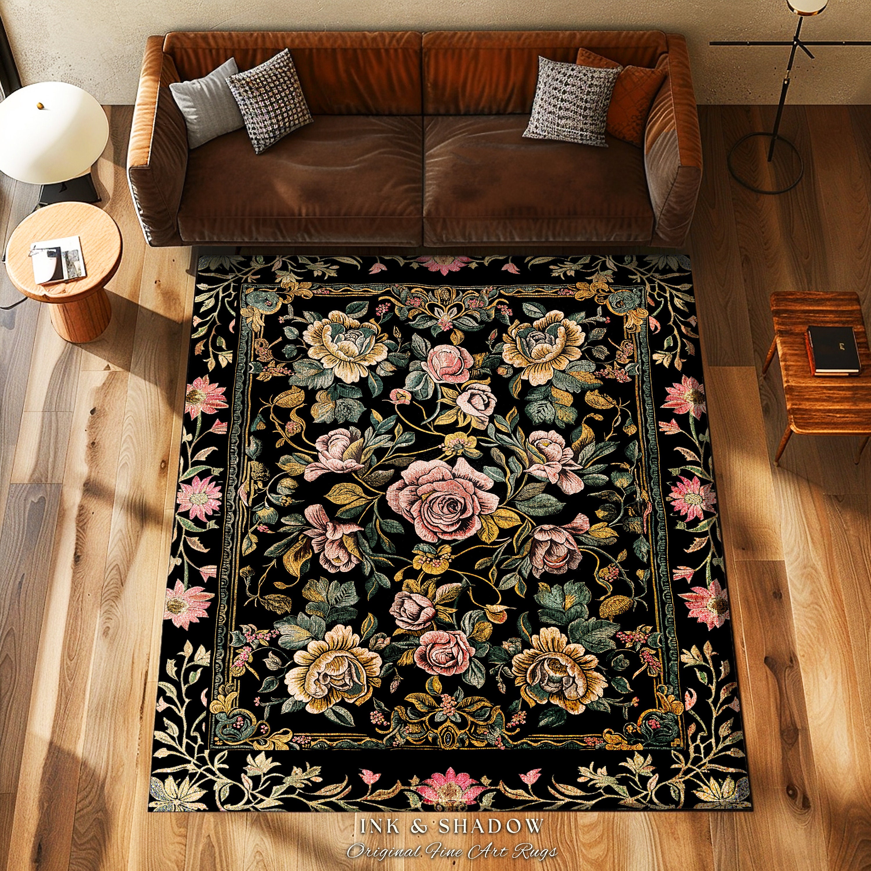 Antique Rose Aesthetic Rug Victorian Floral Dark Academia Decorative ...