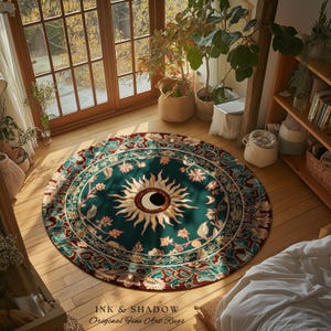 Moon and Sun Ethereal Bohemian Rug | Celestial Tarot Aesthetic Zodiac Inspired Floral Maximalist Bedroom Ethereal Astrology Witchy Area Rug image 8