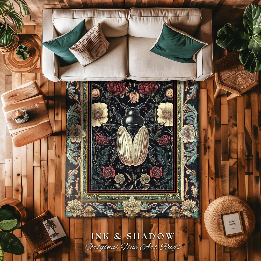 Victorian Gothic Floral Beetle Rug Vintage Aesthetic Dark Botanical Bug ...