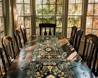 Earthy Spiritual Sun Table Runner | Hippie Gothic Botanical Ethereal Mystic Dining Room Whimsical Celestial Tarot Aesthetic Astrology Decor